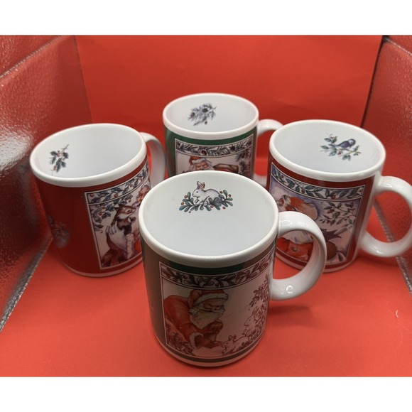 Other - Santa's Friends Mugs Cups Vintage K.I.C. Stoneware Coffee/Tea Set Of 4 Christmas